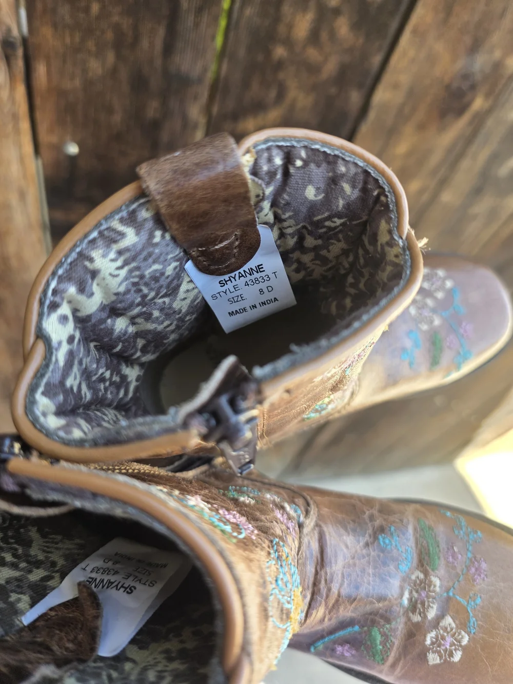 Shyanne Brown Leather Embroidered Toddler Boots - Floral Detail